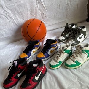 Nike Sneakers in Red, Green, and Purple with Basketball